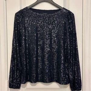Ann Taylor Womens Sequin Long Sleeve Top Navy Size M New With Tags